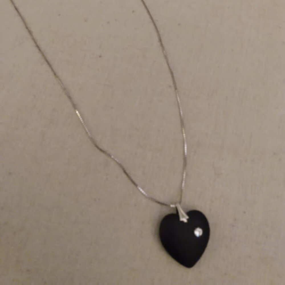 Brown heart with rhinestone pendant necklace. Marked 925